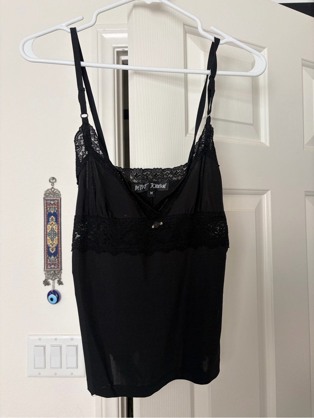 Betsey Johnson Black Lace-Trim Cami with Adjustable Straps